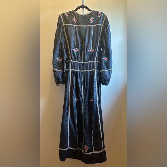 NEW Isabel Marant Caroline Embroidered Silk-satin Midi Dress Sz 36 Faded Black - Picture 8 of 16